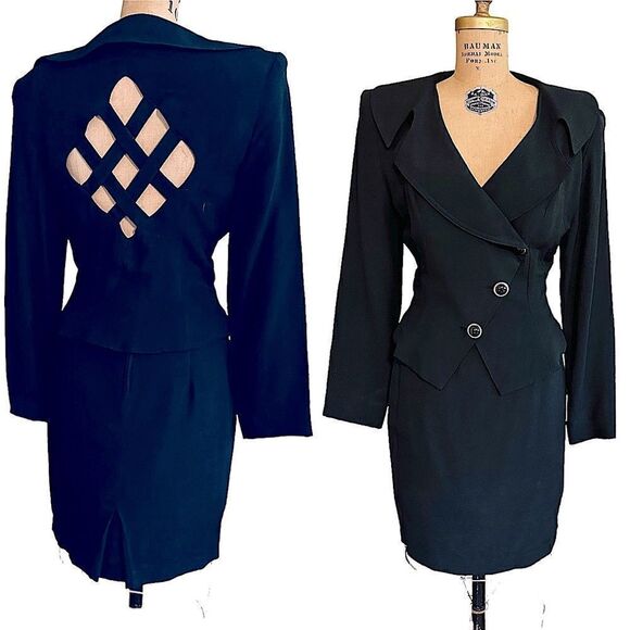 Nina K black crepe blazer and skirt suit- 90s Vintage - Picture 1 of 16